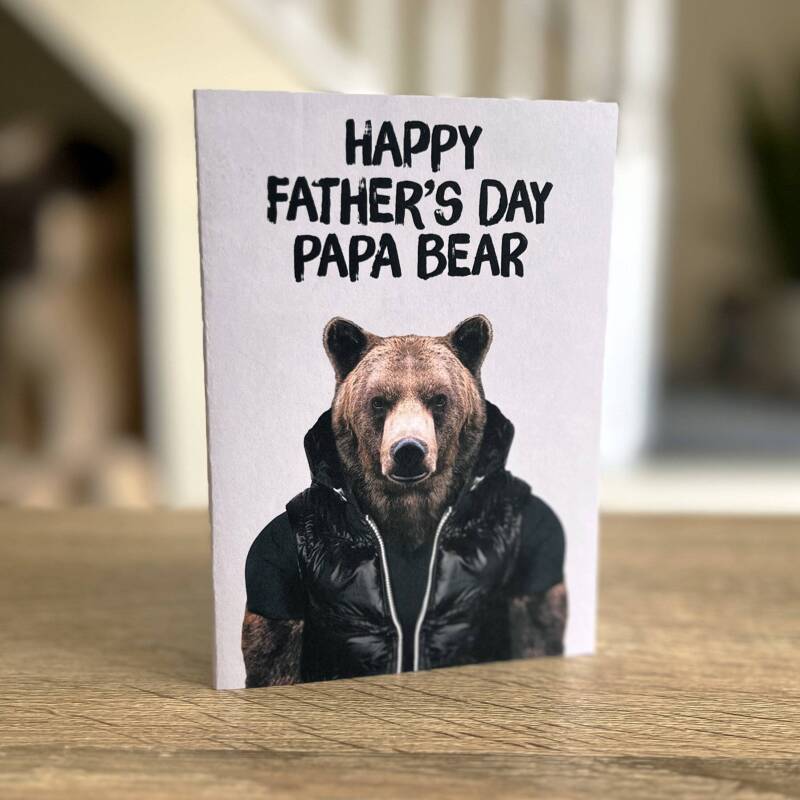 Happy Father's Day Papa Bear animal in clothes Father's Day card for dad, father, daddy, papa (Animalyser) (Size A6/A5/A4/Square 6x6") - A6: Single card