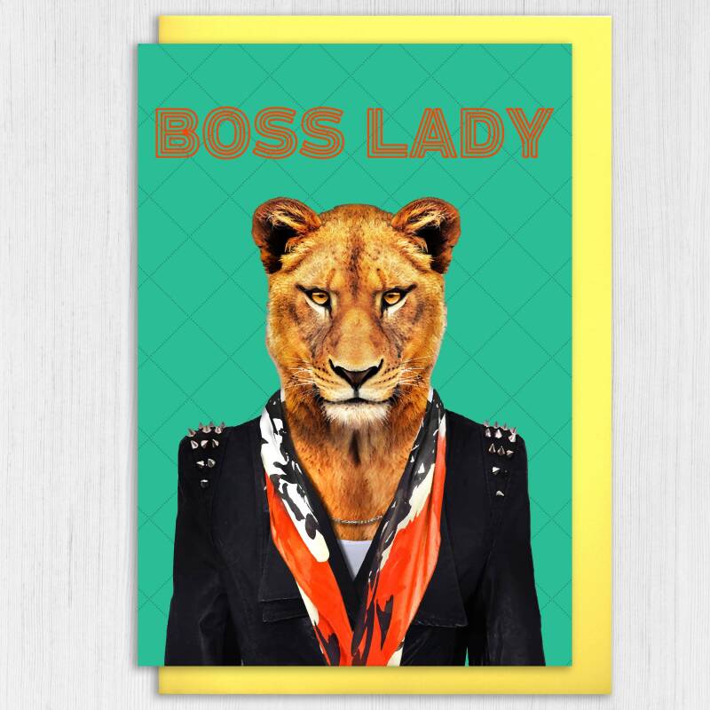 Boss Lady lioness new job animal in clothes card for female colleague, girlfriend, wife, partner, girl (Animalyser) Size A6/A5/A4/Square - A6: Single card