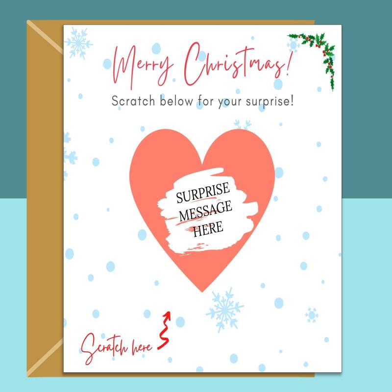 Christmas Surprise Scratch and Reveal Card - Personalised - Custom Xmas Card. - Blank inside - Large