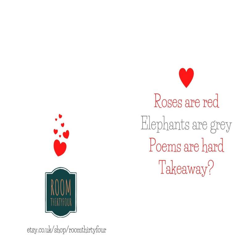 Funny Valentine's Card - Roses are Red poem - For Him or For Her - Valentines Day