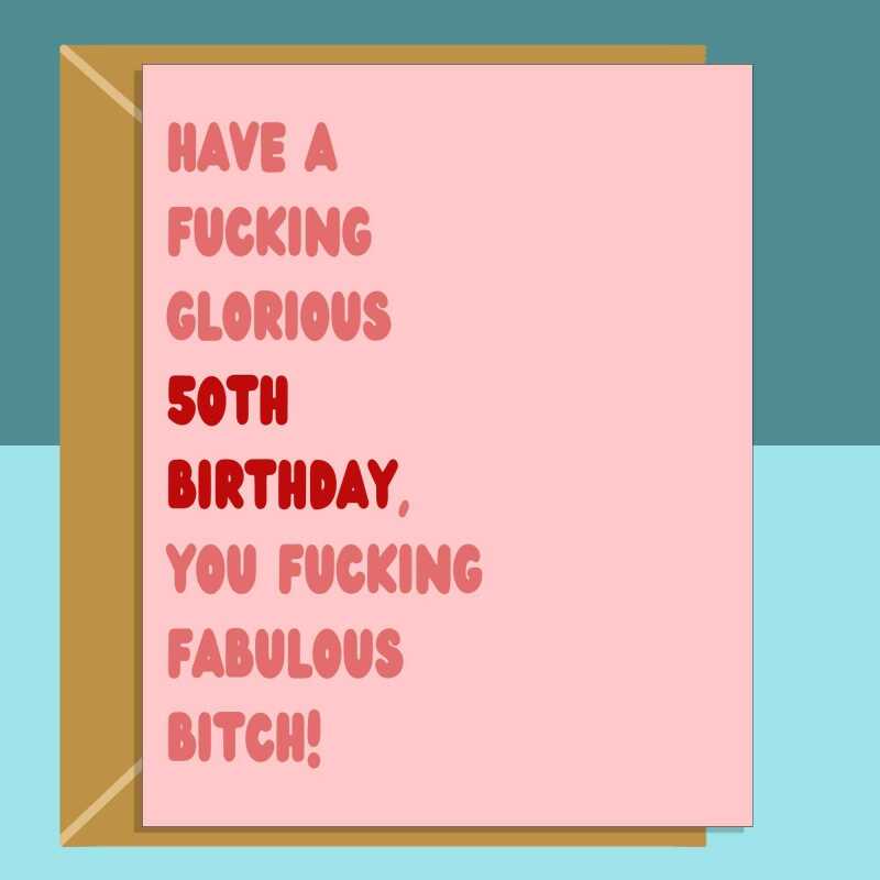 Funny 50th Birthday Card - Personalised - For Her or Him - Perfect greetings card for friend, bestie, sister, anyone turning 50 years old - Blank inside - Small