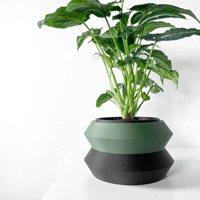 The Grafel Planter Pot with Drainage Tray & Stand Included - Matte Dark Green - 3"