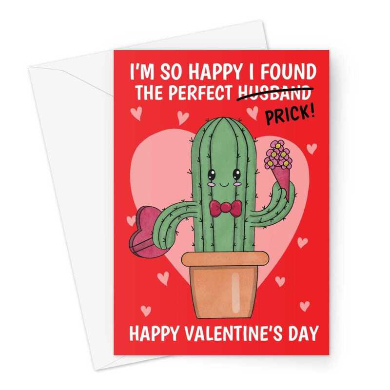 Funny Husband Valentine's Day Card - Perfect Prick Cactus Pun - A5 Portrait - 1 Card