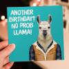 Another birthday? No prob llama funny animal in clothes birthday card for old man, lady, person (Animalyser) (Size A6/A5/A4/Square 6x6") - A6: Single card