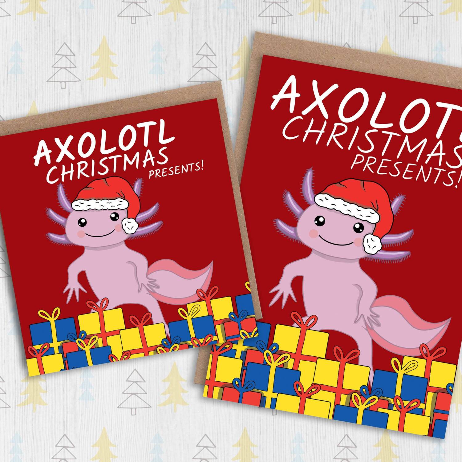 Axolotl Christmas presents, salamander, funny Holidays, festive, Xmas card for children, kids, child, niece (Size A6/A5/A4/Square 6x6") - A6: Single card