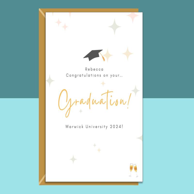 Personalised Graduation Card - For Him or For Her - For University, Degree, Master's, College, PHD, Law School or more - Graduate Gift - Blank inside - Regular