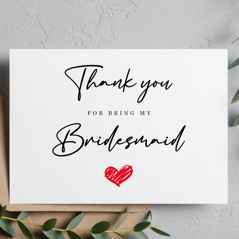 Bridesmaid Thankyou Cards, Wedding Thankyou Cards - Thankyou for being my Bridesmaid - Cute Bridesmaid Thankyou cards. Classy Bridesmaids - A6 - 4.1″ x 5.8″ - Single Card