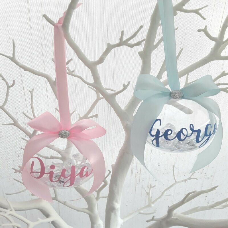 Personalised Christmas Bauble,Cystals filled Bauble, Personalised tree decor - Light pink