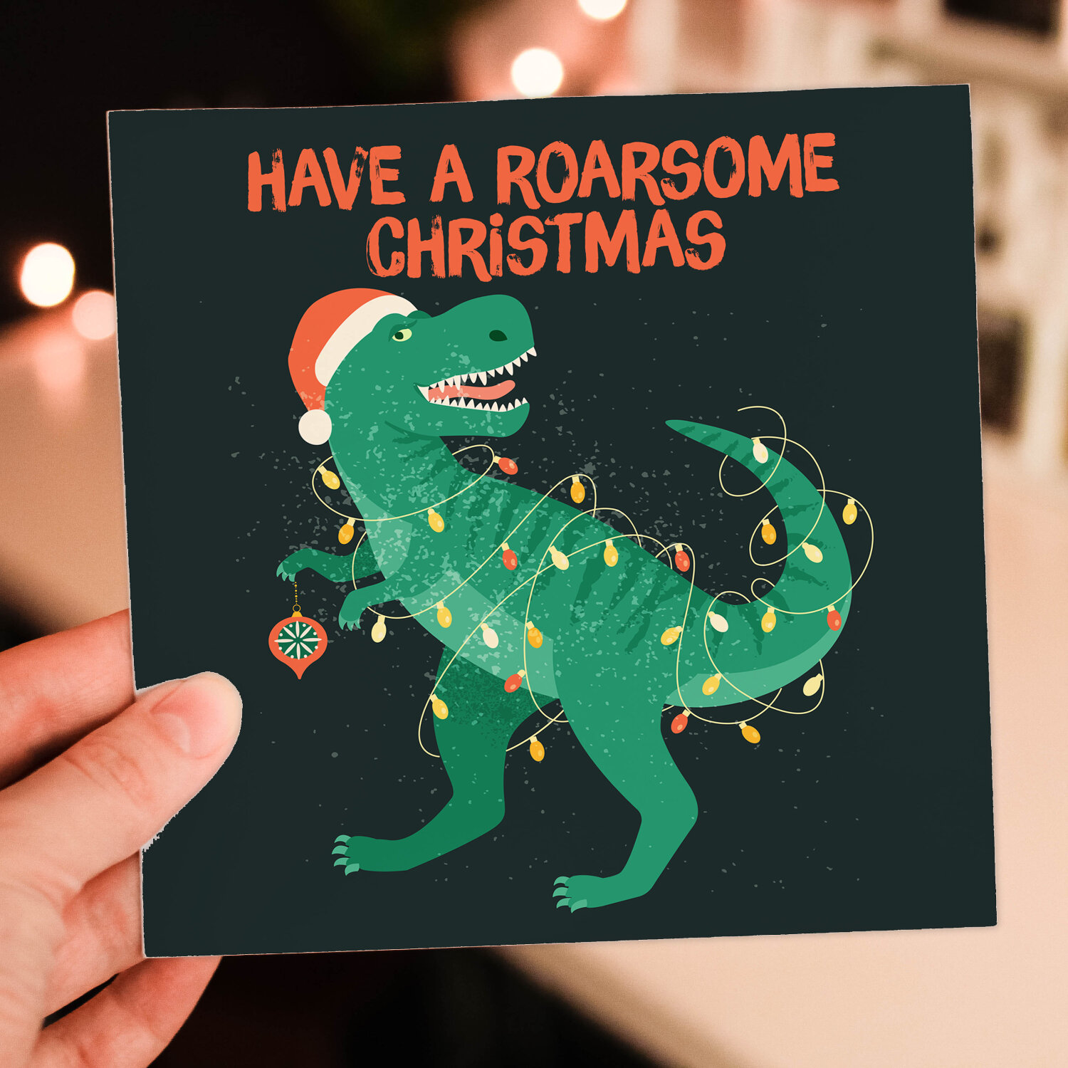 Have a Roarsome Christmas dinosaur, dino Christmas, Holidays card for child, children, kids, nephew, son (Size A6/A5/A4/Square 6x6") - A6: Single card