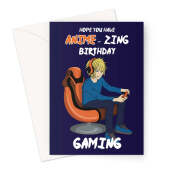 Gamer Boy Birthday Card - Blonde Anime Character