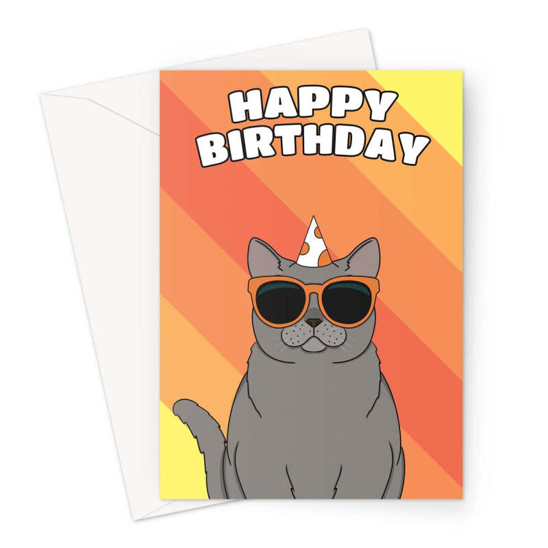 British Short Haired Cat Birthday Card - A5 Portrait - 1 Card