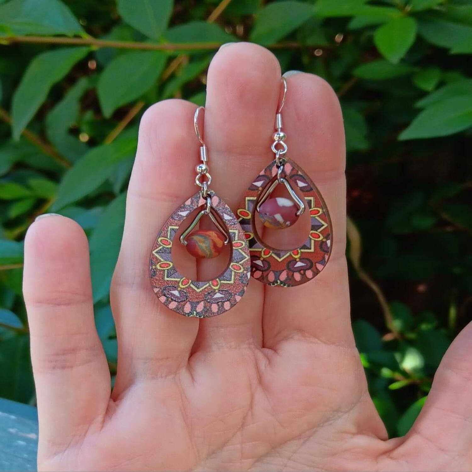 Mookaite and Wood charm Earrings