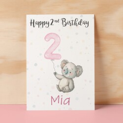 Personalised 1st, 2nd, 3rd, 4th, 5th Birthday Card for Daughter, Granddaughter, Niece, Goddaughter Girls Koala Card - 1 - One - Blank Message