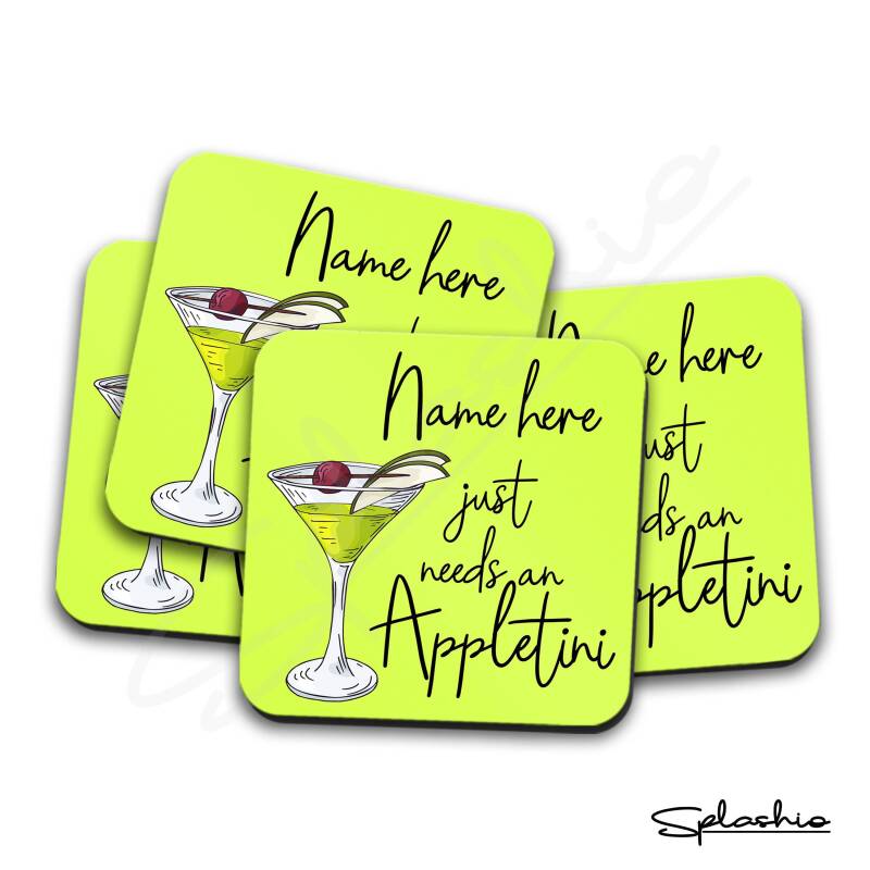 Coaster - Appletini Cocktail Personalised Coaster, Personalised, Fathers Day gift, Christmas Coaster, Secret Santa, Birthday Gift, Home Bar.