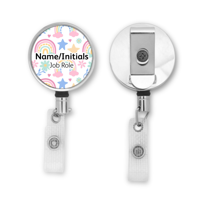 Personalised Metal ID Reel - Candy Rainbows & Flowers