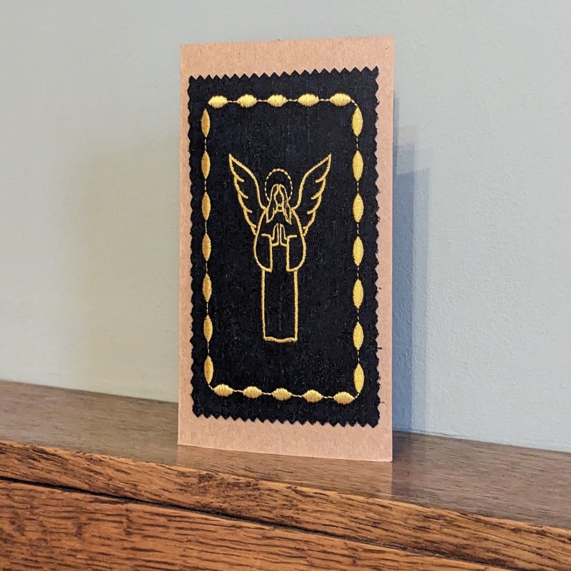 Embroidered Golden Angel Christmas Card