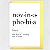 Dictionary definition of novinophobia, fear of running out of wine, alcohol theme birthday card for male, female (Size A6/A5/A4/Square 6x6") - A6: Single card