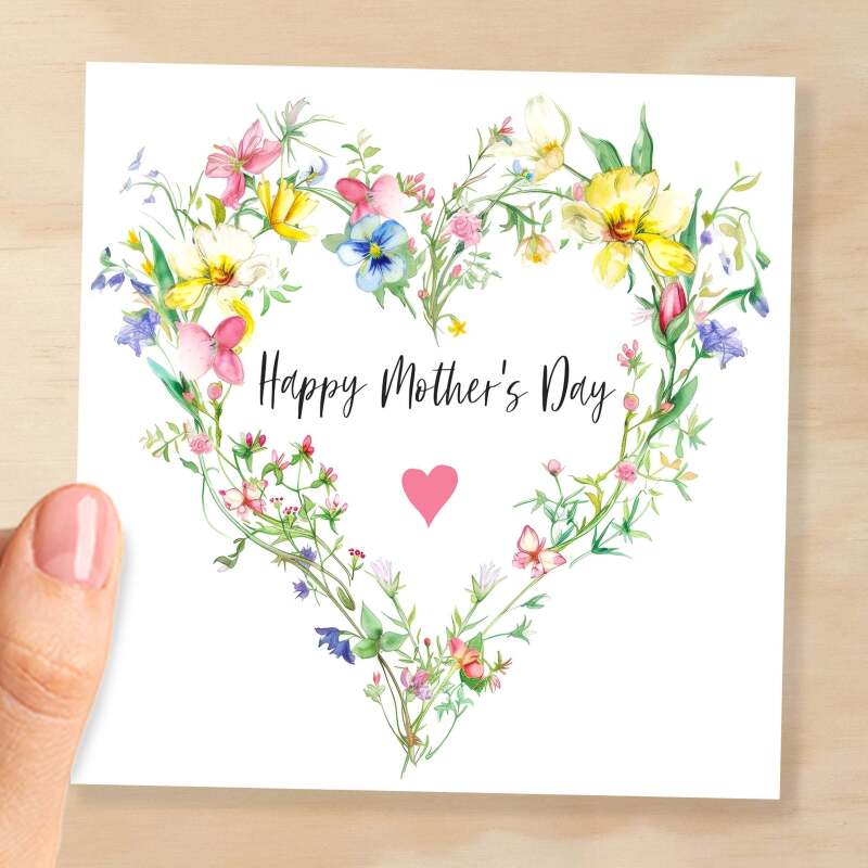 Mother's Day Card For Mum Happy Mother's Day Mothers Day card Mothering Flower Wreath Mother's Day Card For Mom Mommy Mum Mummy - Square (6x6) / Blank Message