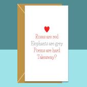 Funny Valentine's Card - Roses are Red poem - For Him or For Her - Valentines Day