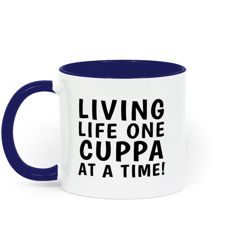 Funny Mug - Living Life One Cuppa At A Time - White / Black - Ceramic