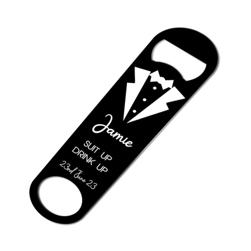 Groom Gifts - Wedding Drinks Beer Bottle Opener Suit Up Drink Up - Single Bar Blade