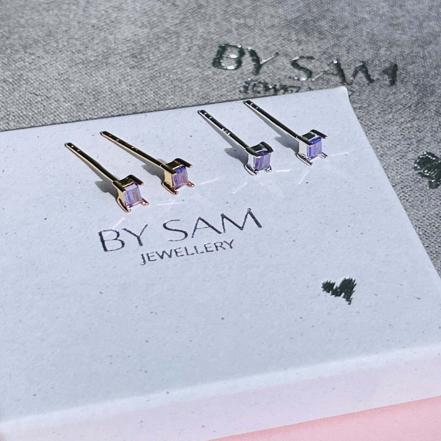 Amethyst CZ Stud Earrings gift for her - Gold - Amethyst