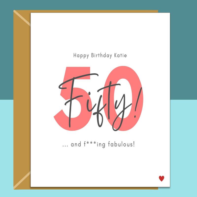 Funny 50th Birthday Card - Personalised - For Her or For Him - Perfect greetings card for a friend or someone else turning 50 years old. - Blank inside - Small