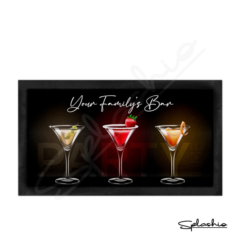 personalised bar mat Cocktail Bar Runner Mat, Custom Beer Mats & Bar Gift Set Garden Bar Sets/ Personalised Mats Home Bar Family Cocktails - Set of 4 Coasters