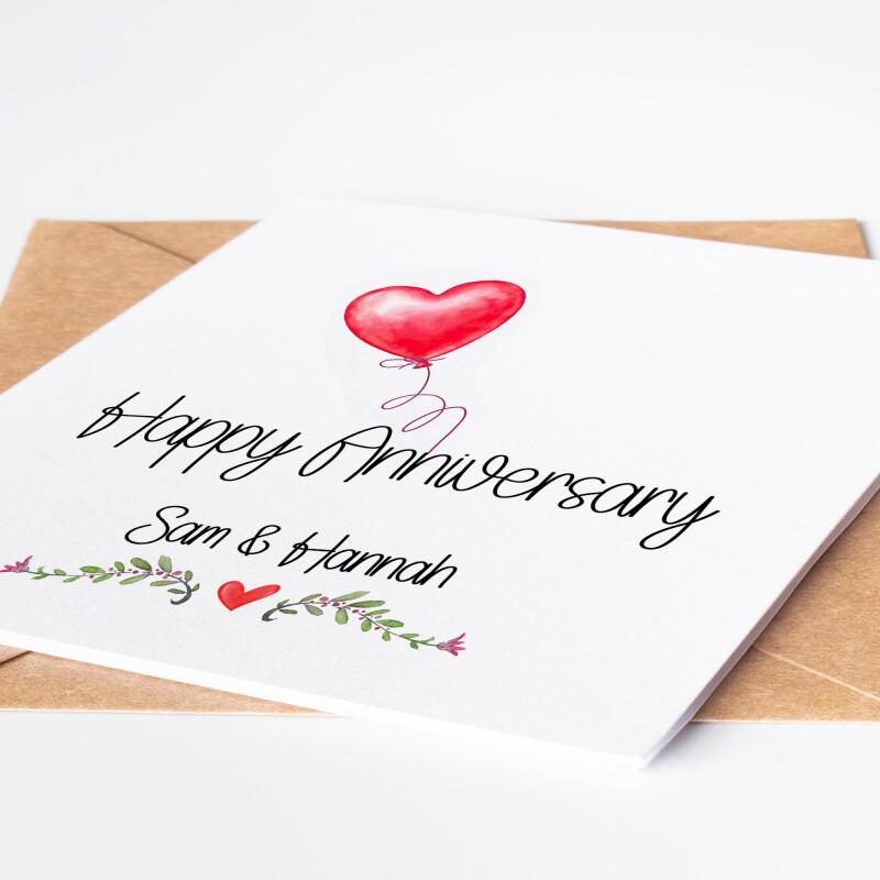 Personalised Anniversary Card For couple, Couple Anniversary Card, Happy anniversary Greeting Card Simple Red Heart Balloon Anniverysary