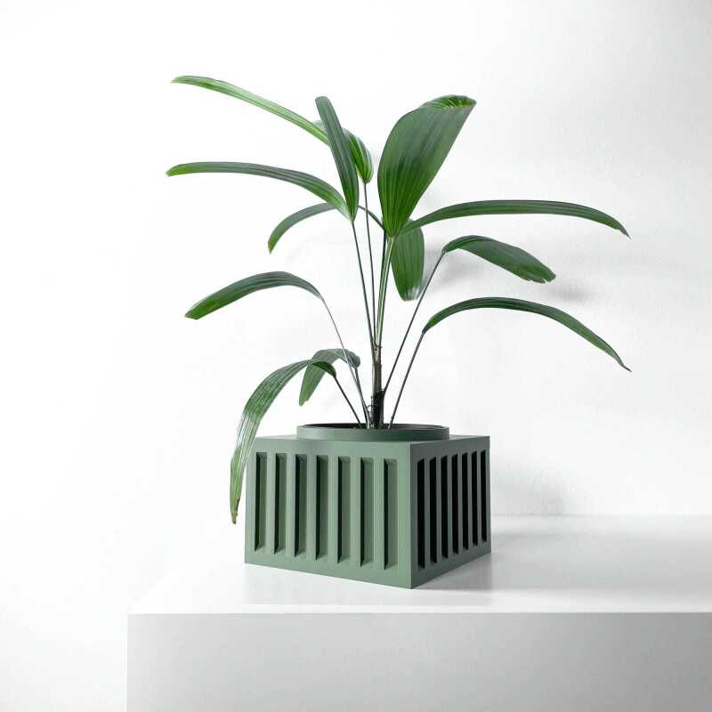 The Larix Planter Pot with Drainage Tray & Stand Included - Matte Dark Green - 3"