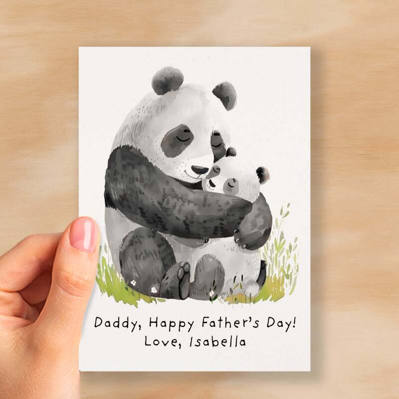 Personalised Father's Day Card For Daddy Cute Panda Bear and Cub Illustration Father's Day Card For Dad Father's Day Gift From Child - Large (5x7) / Blank Message