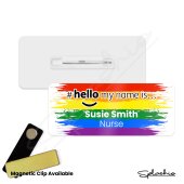 Hello My Name is Name Badge RainbowStripes Splash Personalised Premium Durable Name Badge #hello mynameis Name Badge, Nurse Badge Name Badge