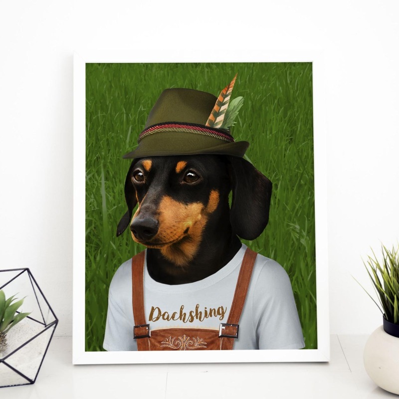 Dachshund dog in clothes, animal print, wall art - A5 - Glossy - Blue