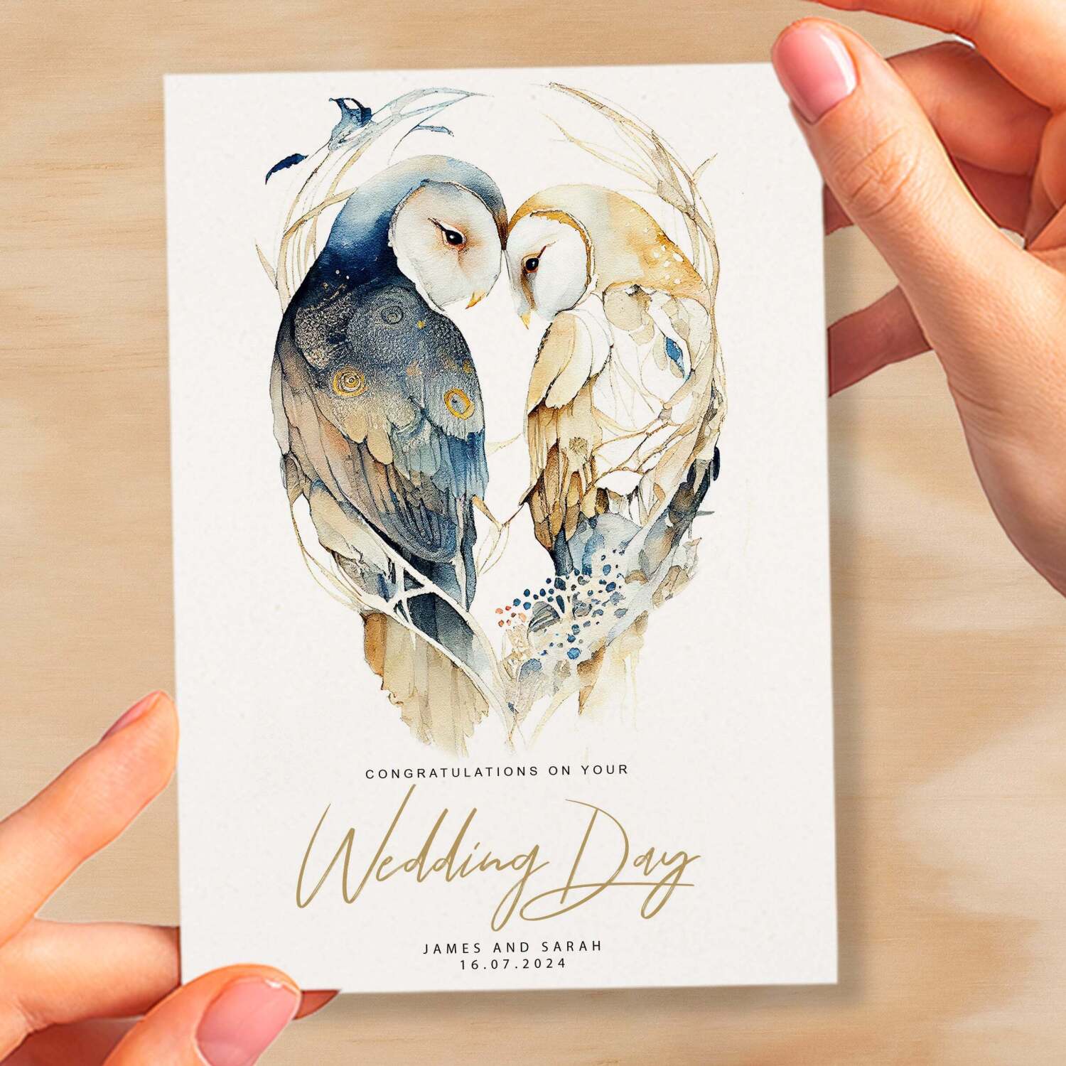 Personalised Wedding Card For Couple Custom Wedding Card Wedding Card For Son and Daughter Inlaw Card Owl Wedding Card - Small (4x6) / Blank Message