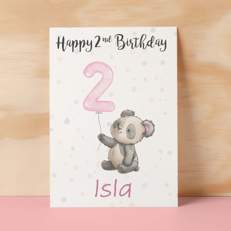 Personalised 1st, 2nd, 3rd, 4th, 5th Birthday Card for Daughter, Granddaughter, Niece, Goddaughter Girls Panda Card - 1 - One - Blank Message