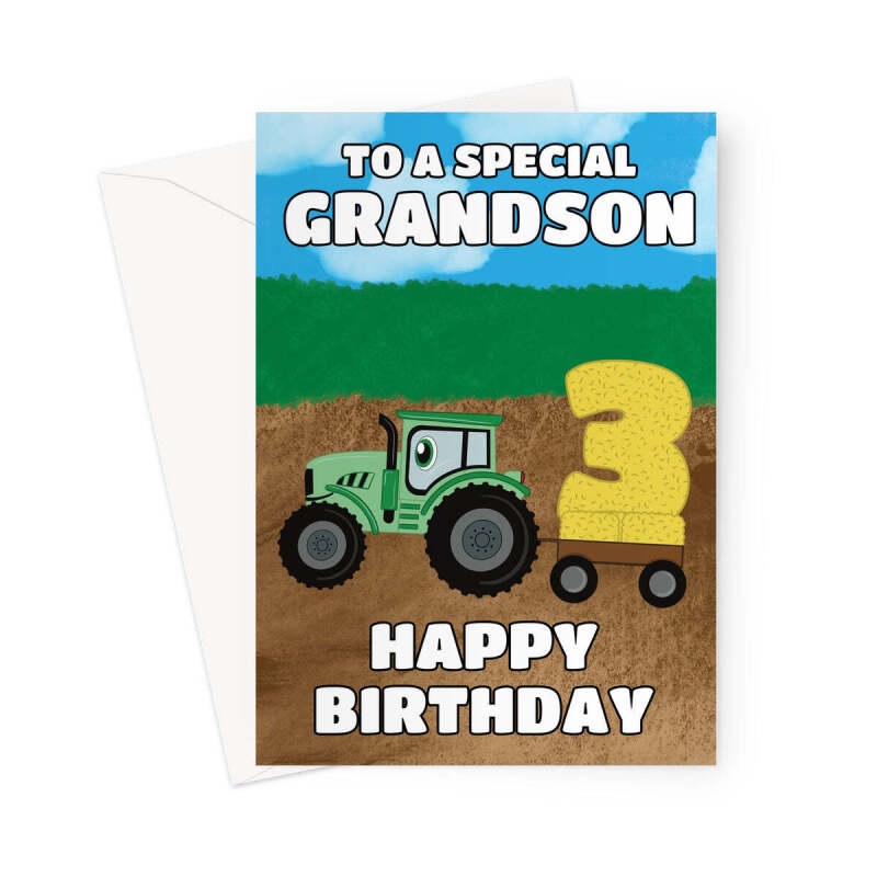 Grandson Farm Tractor 3rd Birthday Card - A5 Portrait - 1 Card