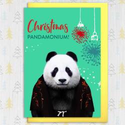 Christmas Pandamonium panda, animal in clothes Holidays, Xmas, festive card for friend, neighbour (Animalyser) (Size A6/A5/A4/Square 6x6") - A6: Single card