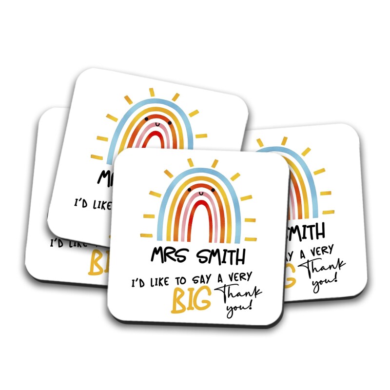 Personalised Thank You Coaster - Thank You Teacher Gift, Thank You For Being All Kinds Of Wonderful Rainbow Thank You Gift Thank You Coaster - set of 5 coasters