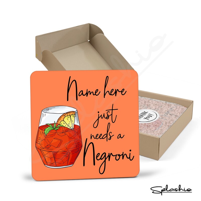 NEGRONI Coaster Cocktail Personalised Coaster, Personalised Fathers Day gift, Christmas Coaster, Secret Santa, Birthday Gift, Home Bar - Single Coaster