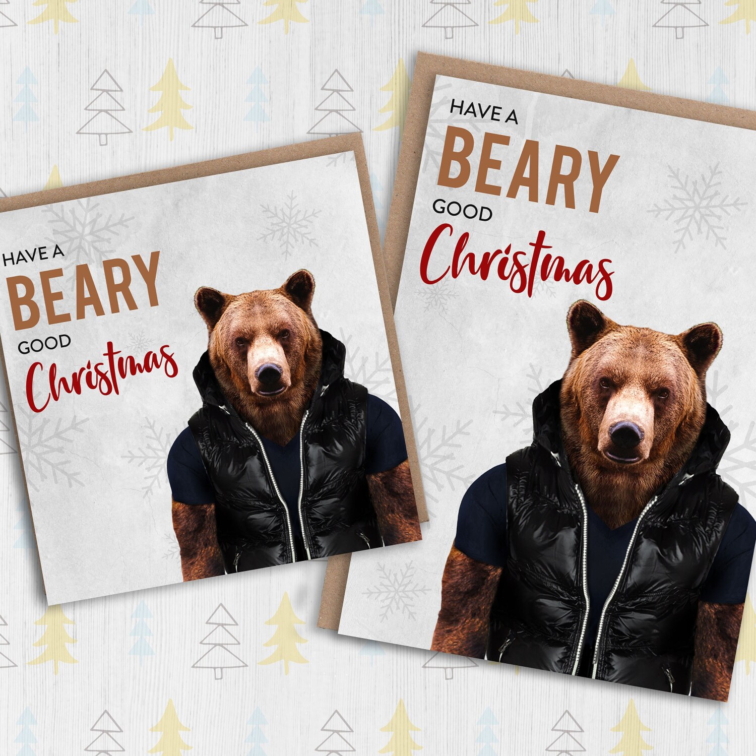 Have a beary good Christmas bear in clothes, bear pun Christmas, Holidays, Xmas, festive card (Animalyser) (Size A6/A5/A4/Square 6x6") - A6: Single card