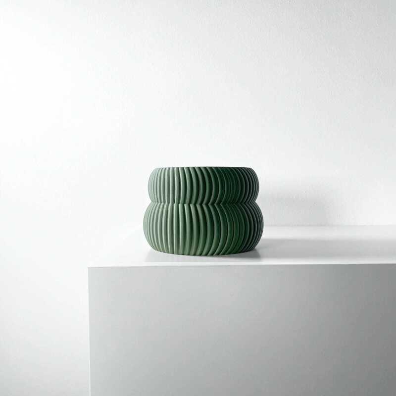The Quarn Planter Pot with Drainage Tray & Stand Included - Matte Dark Green - 3"