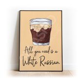 WHITE RUSSIAN Art Print, High Gloss Print, Hand Drawn Cocktail Art, Home Decor, Home Bar Custom Drink Art White Russian Cocktail, Hand Drawn