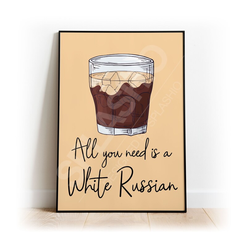 WHITE RUSSIAN Art Print, High Gloss Print, Hand Drawn Cocktail Art, Home Decor, Home Bar Custom Drink Art White Russian Cocktail, Hand Drawn - A6