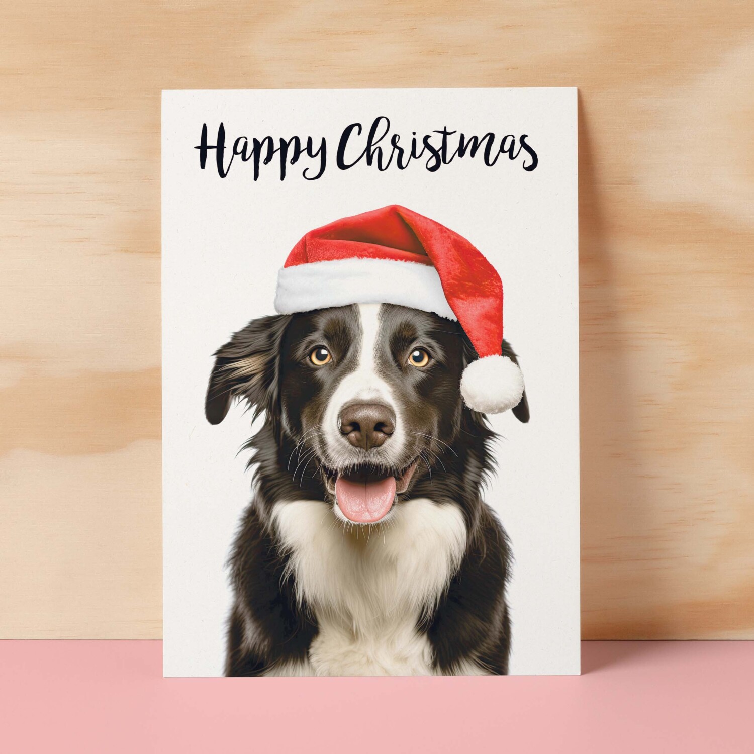 Christmas Card For Him or Her Christmas Card With A Dog Collie Dog Christmas Card For Anyone Friend Fun Christmas Card of a Dog - Small (4x6) / Blank Message