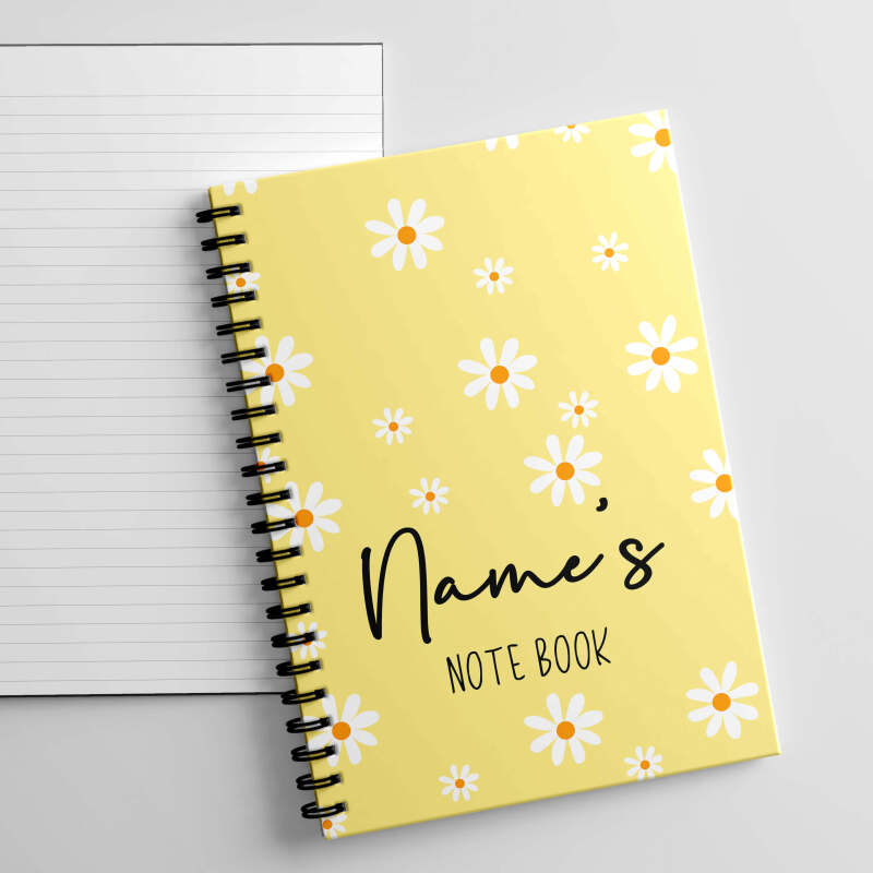 A5 Personalised Daisy Notebook Nurse Gift Set, Teacher Note Book, Daisy Note Book. - Lemon