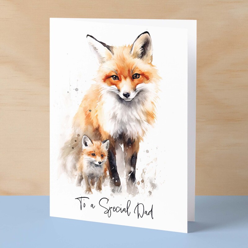 Birthday Card For Dad Card for Father Day Birthday Card For Him Birthday Gift For Dad Happy Birthday Card For Dad with Fox Illustration - Small (4x6) / Blank Message