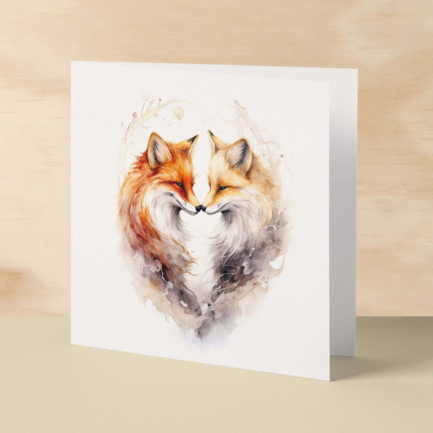 Anniversary or Valentine's Day Card For Wife Anniversary Card For Husband Boyfriend or Girlfriend Valentines Card For Him or Her Fox Heart - Square (6x6) / Blank Message