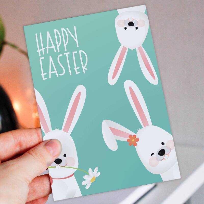 Happy Easter bunnies, bunny rabbits, pet Easter card for children, kids, boys, girls, grandchildren (Size A6/A5/A4/Square 6x6") - A6: Single card