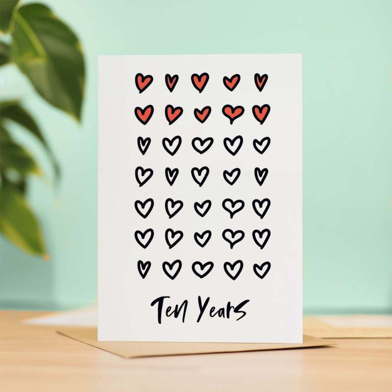 10th Wedding Anniversary Card For Wife Anniversary Card for Husband or Boyfriend Anniversary Card For Girlfriend Tenth Anniversary Ten Year - Small (4x6) / Blank Message
