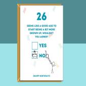 Funny 26th Birthday Card Personalised - For Him or For Her - Ideal for friend, brother, sister, colleague, anyone else turning 26 years old